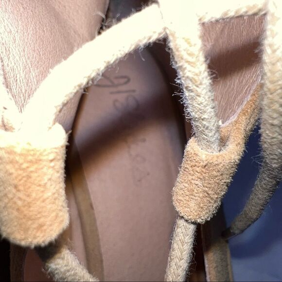 J/SLIDES wedges Tan Caged Lace Up Platform Wedges Size 10 Suede Microfiber. - Picture 9 of 9